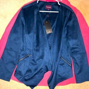 Faux suede blue drape jacket